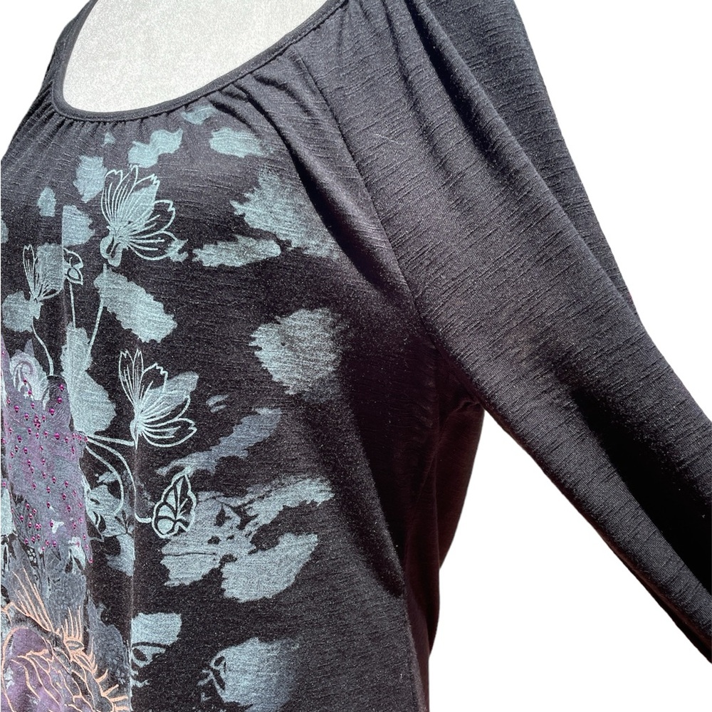 Style & Co Womens Black Purple Blouse Top Bedazzled Ruching Medium EUC - Picture 9 of 12